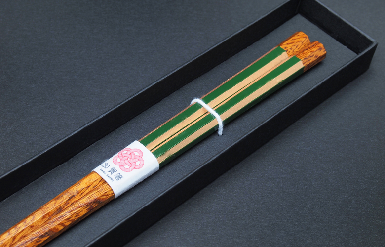 加賀箸　欅八角(塗分金箔 緑)