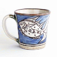 健陶藝　魚紋 マグカップ (青)