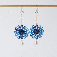 家田紙工　美濃和紙ピアス Origami Jewel 水くるま (郡上藍染/パール)