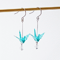 家田紙工　美濃和紙ピアス Origami Jewel Crane (triangles blue)