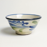陶眞窯　マカイ(ご飯茶碗)・小 コバルトオリベ線引唐草文