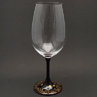 山久漆工　JAPAN Glass(赤ワイングラス/溜漆 波千鳥蒔絵)