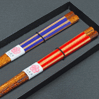加賀箸　欅八角(塗分金箔 紫&赤)　/夫婦セット