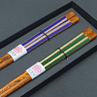 加賀箸　欅八角(塗分金箔 紫&緑)　/夫婦セット