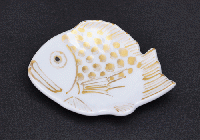 福珠窯　豆皿 金彩鯛型 朱塗・白磁セット