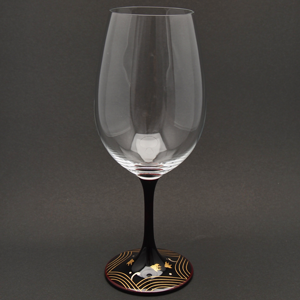 山久漆工　JAPAN Glass(赤ワイングラス/溜漆 波千鳥蒔絵)