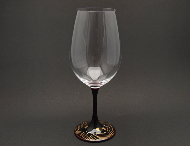山久漆工　JAPAN Glass(赤ワイングラス/溜漆 波千鳥蒔絵)