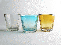 ガラス工房清天　小波ロックグラス(水色)