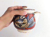 健陶藝　魚紋 宝瓶(急須) (赤)