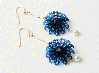 家田紙工　美濃和紙ピアス Origami Jewel 水くるま (郡上藍染/パール)