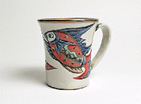 健陶藝　魚紋 マグカップ (白)