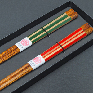 加賀箸　欅八角(塗分金箔 緑&赤)　/夫婦セット