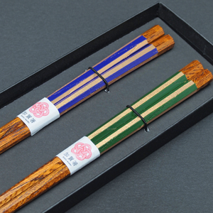加賀箸　欅八角(塗分金箔 紫&緑)　/夫婦セット
